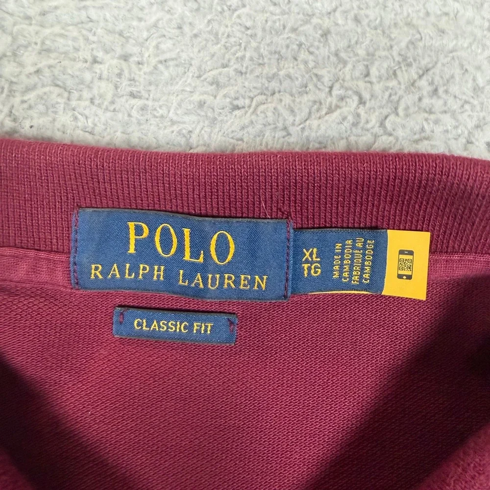 Polo Ralph Lauren Mens XL Classic Fit Long Sleeve Polo Shirt Burgundy‎ Cotton